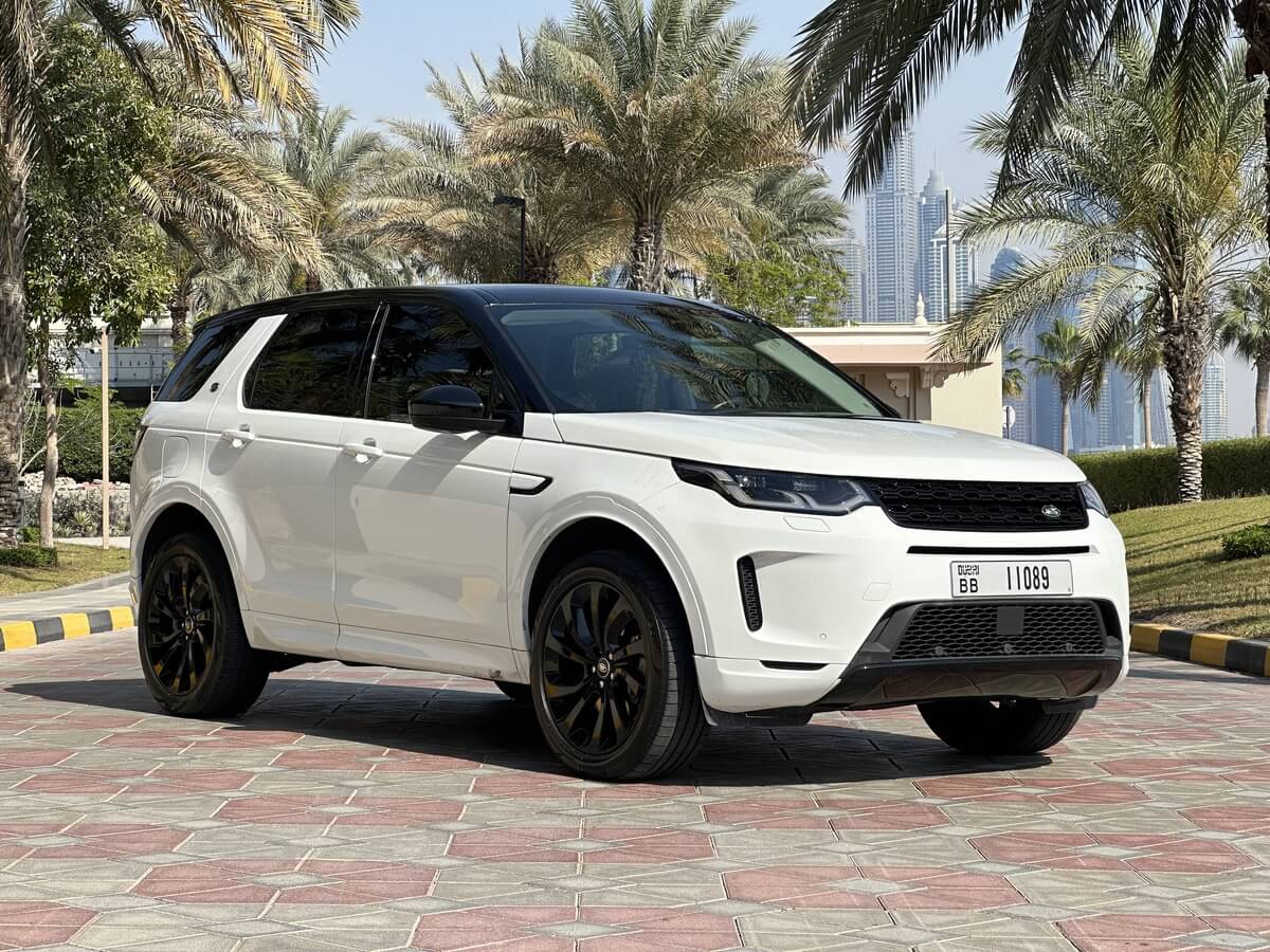 Land Rover Discovery Sport front view – rent a luxury compact SUV in Dubai with Sky Luxse