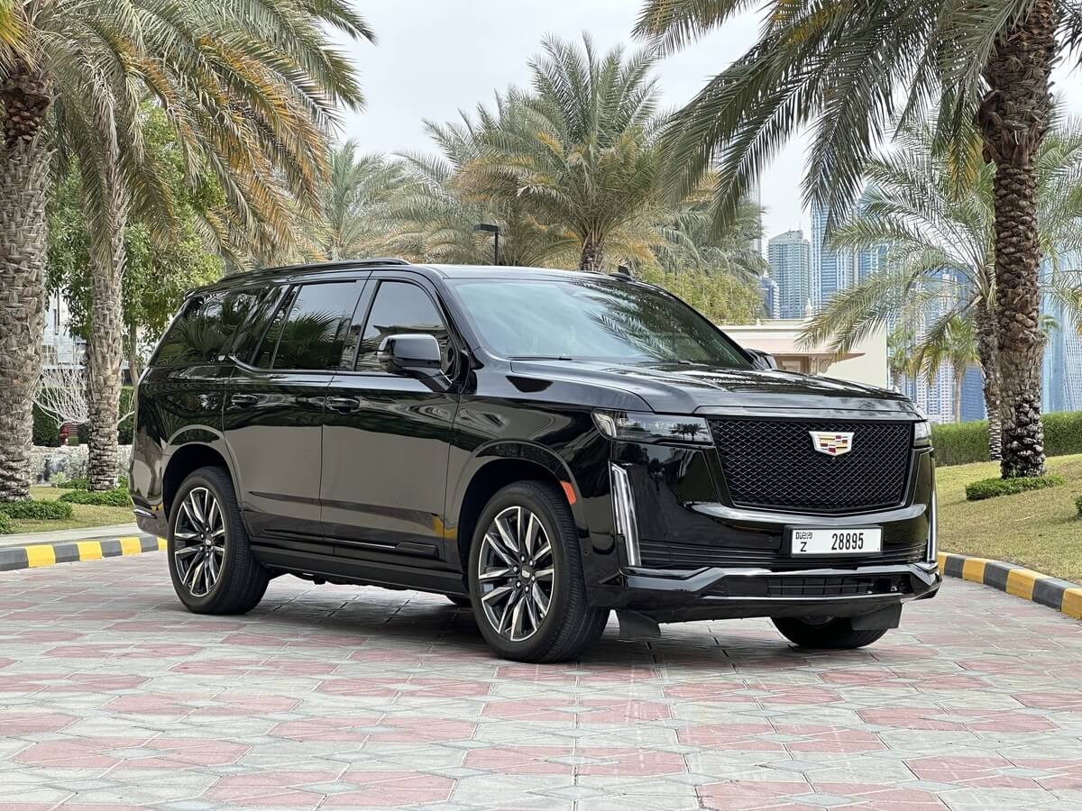 Cadillac Escalade Sport front view – rent a luxury SUV in Dubai with Sky Luxse
